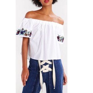 Topshop Maggie Bardot Embroidered Top